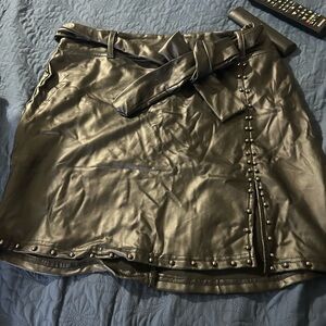 Source Unknown Black Faux Leather High-Low Skirt